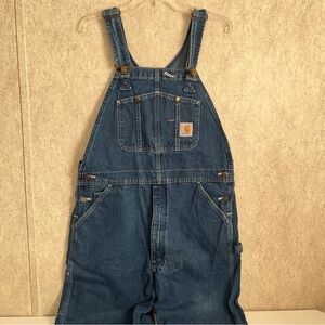 Carhartt Dark Blue Denim Bibbed Jean Overalls 36 short 21 inseam